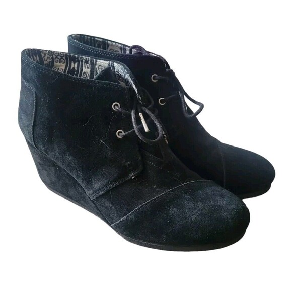 Toms Black Suede Kala Lace up Wedge Bootie. 11 Ladies - Picture 2 of 6